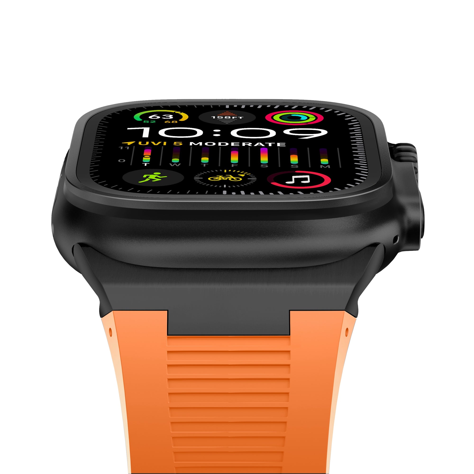 For Apple Watch Ultra 2 Ultra 49mm / Series 9 8 7 45mm / 6 5 4 SE (2022) SE (2023) SE 44mm / 3 2 1 42mm Watch Bracelet - Black+Orange For Apple Watch Ultra 2 Ultra 49mm / Series 9 8 7 45mm / 6 5 4 SE (2022) SE (2023) SE 44mm / 3 2 1 42mm Watch Bracelet - Black+Orange